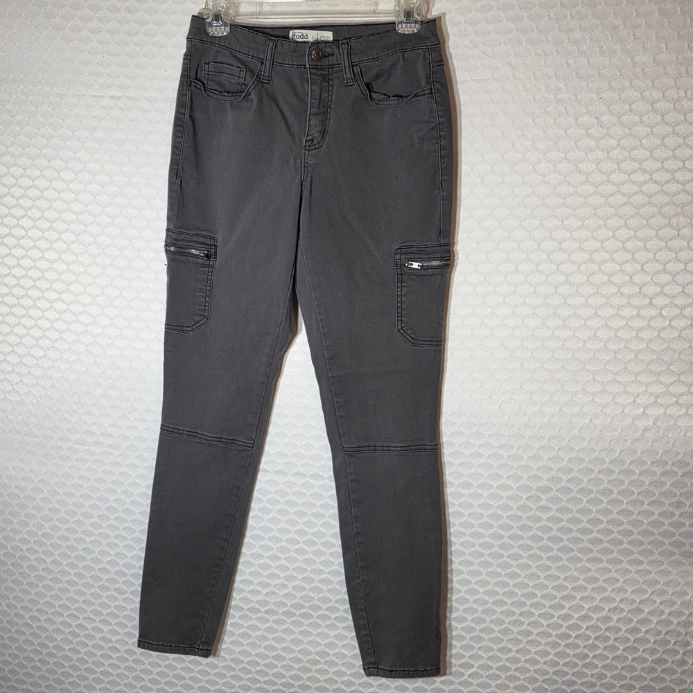Mudd Juniors FLX Stretch Utility Skinny Pants Gray Cargo Size 7 - Picture 3 of 7